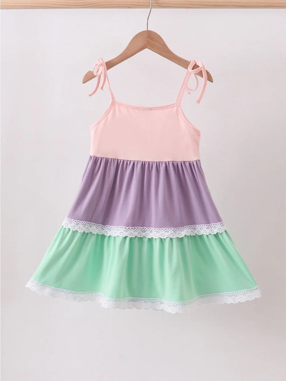 Girls Pink Rainbow Tiered Dress with Lavender and Mint